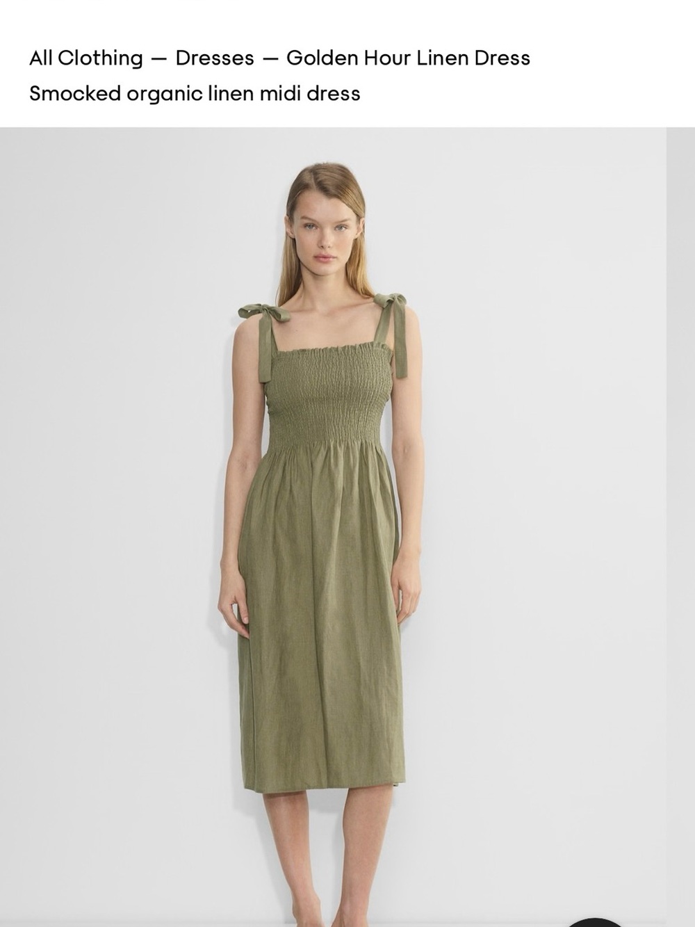 Aritzia  Golden Hour Smocked midi dress olive size large
